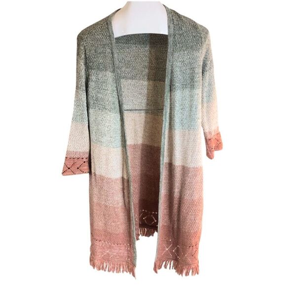 Natural Reflections Multi Color Striped Long Cardigan Size Large - Picture 3 of 9